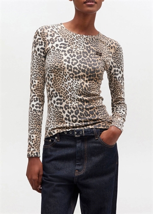 Soft cotton rib leo long sleeve bluse Leopard A1050180 Ganni 
